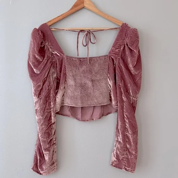 Free People • NWOT Mauve Bridgette Velvet Puff Sleeve Corset Style Top Size Med - Picture 12 of 17